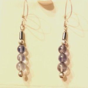 Purple beaded silver hanging earrings